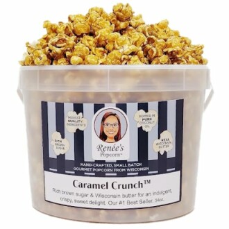 Bucket of Renée's Caramel Crunch popcorn